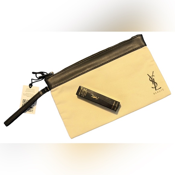 YSL Yves Saint Laurent Black Vegan Leather & Cream Canvas Bag w Blk Mascara 2 ml - Picture 6 of 16